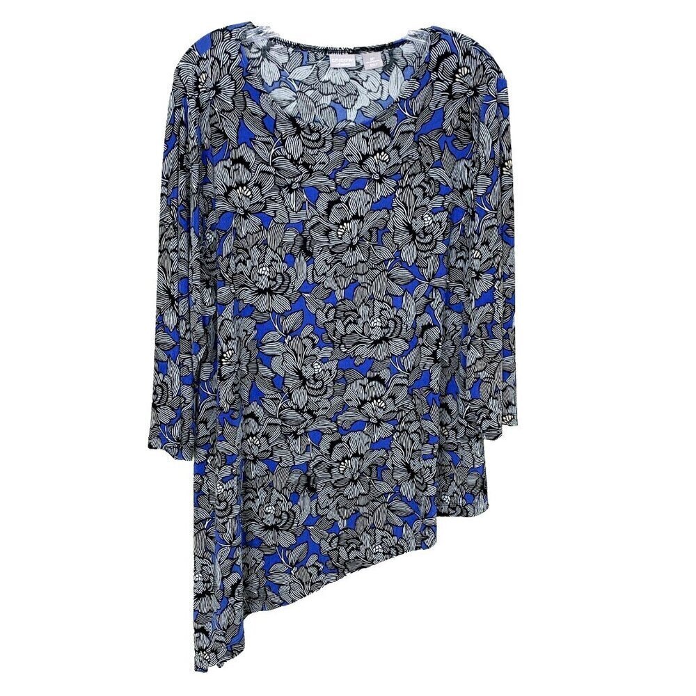 Chico's Travelers Womens Blouse XL 3 Petite Floral Stretch Asymmetrical Hem Top